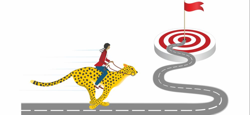 illustration av flicka som rider mot ett mål